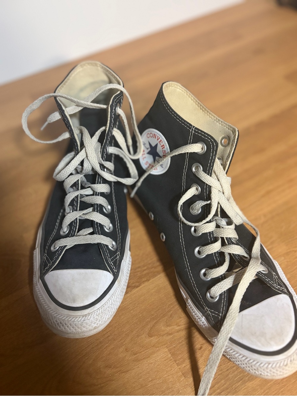 Converse Beige and Black High-Top Sneakers